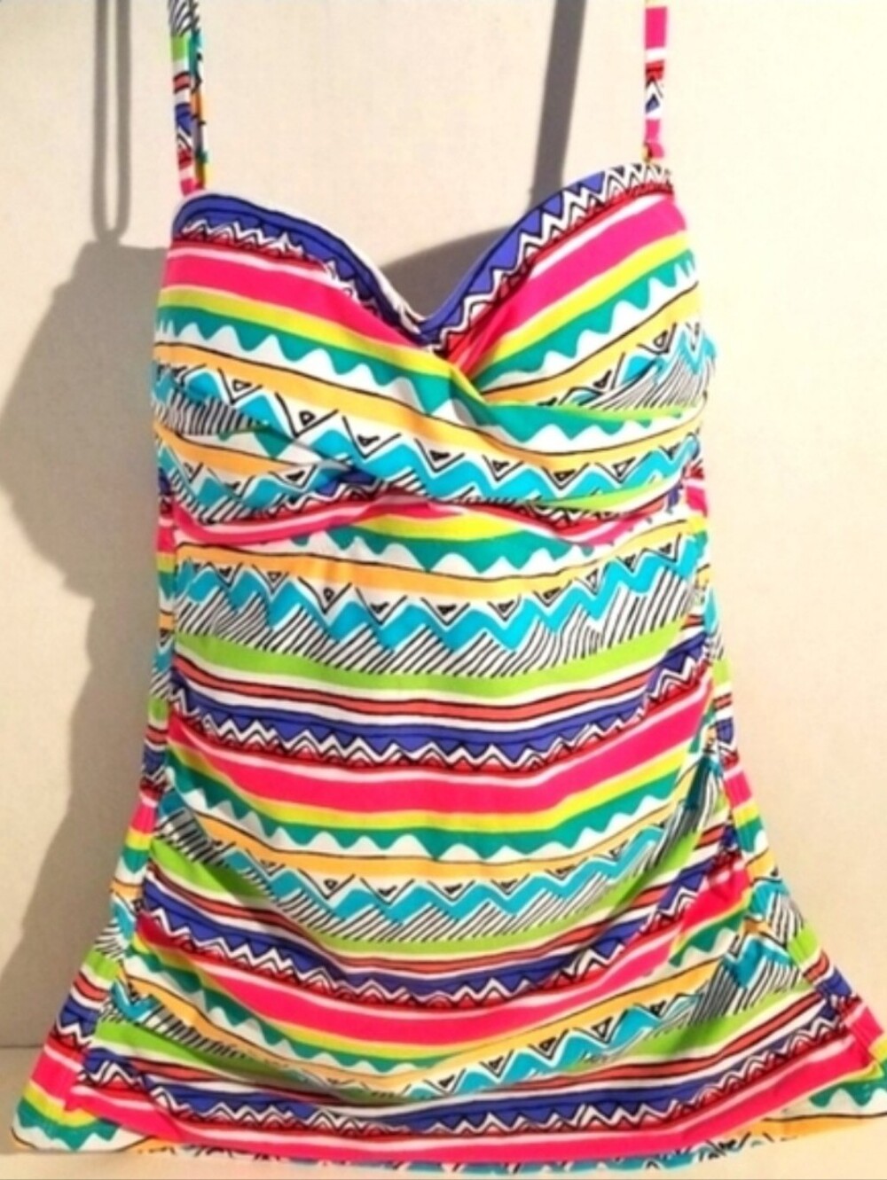 Anne Cole Multicolor Chevron & Stripe Tankini Top Size S